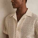 Reiss Sterling Crochet Cuban-Collar Shirt in Oatmeal
