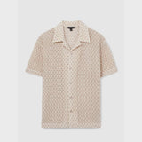 Reiss Sterling Crochet Cuban-Collar Shirt in Oatmeal