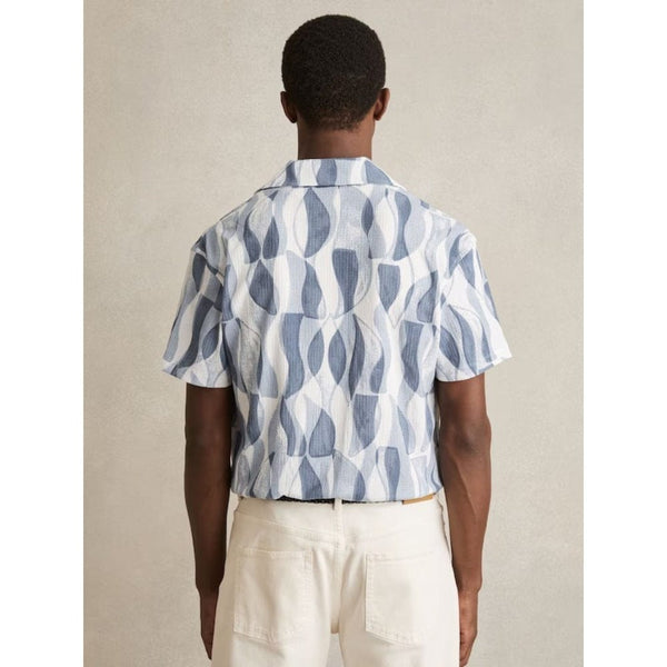 Reiss Taro Printed Textured Cuban-Collar Shirt In Soft Blue