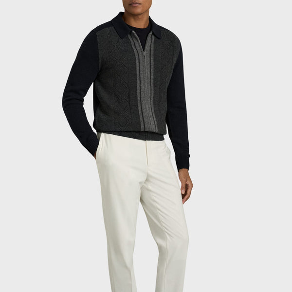 Reiss Tennant Wool Colour-Block Zip-Through Cardigan in Navy/Grey
