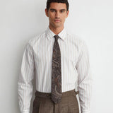 Reiss Titan Cotton Pinstripe Spread-Collar Shirt Regular-Fit In White/brown Stripe