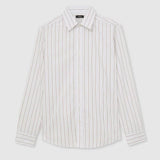 Reiss Titan Cotton Pinstripe Spread-Collar Shirt Regular-Fit In White/brown Stripe