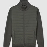 Reiss Townsend Quilted Rib-Knit Funnel-Neck Jacket In Army Green