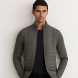 Reiss Townsend Quilted Rib-Knit Funnel-Neck Jacket In Army Green
