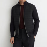 Reiss Townsend Quilted Rib-Knit Funnel-Neck Jacket in Navy