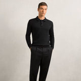 Reiss Trafford Merino Wool Long-Sleeve Polo Shirt in Black