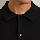 Reiss Trafford Merino Wool Long-Sleeve Polo Shirt in Black