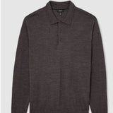 Reiss Trafford Merino Wool Long-Sleeve Polo Shirt In Dark Wicker Brown
