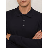 Reiss Trafford Merino Wool Long-Sleeve Polo Shirt In Navy