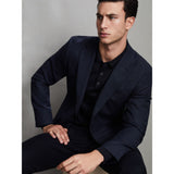 Reiss Trafford Merino Wool Long-Sleeve Polo Shirt In Navy