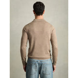 Reiss Trafford Merino Wool Long Sleeve Polo Shirt in Warm Taupe Melange