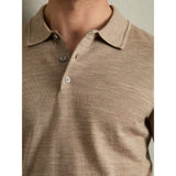 Reiss Trafford Merino Wool Long Sleeve Polo Shirt in Warm Taupe Melange