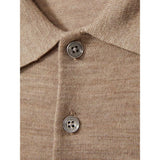 Reiss Trafford Merino Wool Long Sleeve Polo Shirt in Warm Taupe Melange