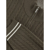 Reiss Tuscano Half-Zip Cable Knit Jumper With Wool in Khaki Green