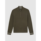 Reiss Tuscano Half-Zip Cable Knit Jumper With Wool in Khaki Green