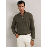 Reiss Tuscano Half-Zip Cable Knit Jumper With Wool in Khaki Green