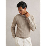 Reiss Tuscano Half-Zip Cable Knit Jumper With Wool in Oatmeal Brown