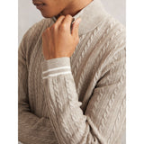 Reiss Tuscano Half-Zip Cable Knit Jumper With Wool in Oatmeal Brown