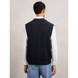 Reiss Walton Cable-Knit V-Neck Vest with Wool in Navy