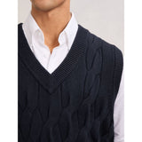 Reiss Walton Cable-Knit V-Neck Vest with Wool in Navy
