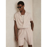 Reiss Warwick Textured-Knit Cuban-Collar Shirt In Champagne