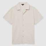 Reiss Warwick Textured-Knit Cuban-Collar Shirt in Champagne