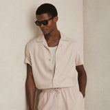 Reiss Warwick Textured-Knit Cuban-Collar Shirt in Champagne