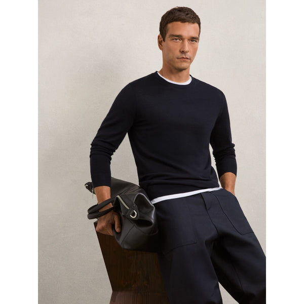 Reiss Wessex Merino Wool Crew Neck Jumper in Navy
