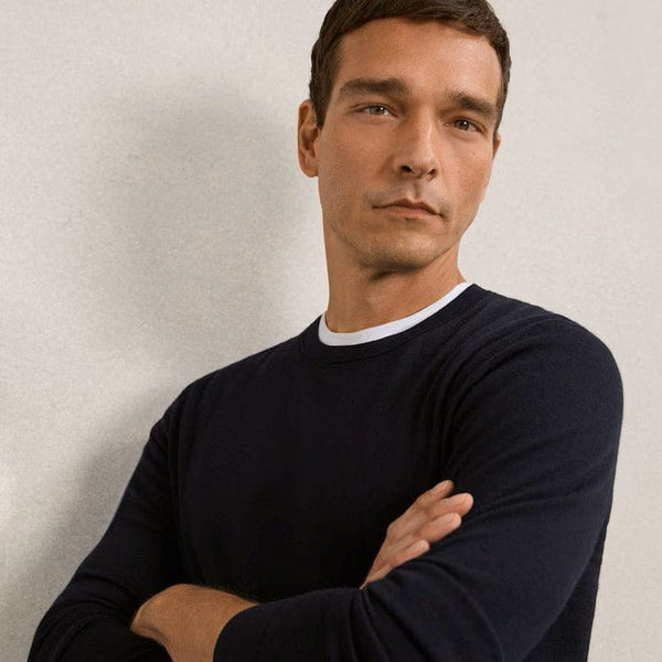 Reiss Wessex Merino Wool Crew Neck Jumper in Navy