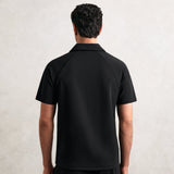 Reiss Winston Textured Raglan Half-Zip Polo Shirt in Black