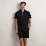 Reiss Winston Textured Raglan Half-Zip Polo Shirt in Black