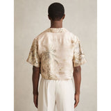 Reiss Yoshi Jungle Print Cuban-Collar Shirt in Soft Sage Green