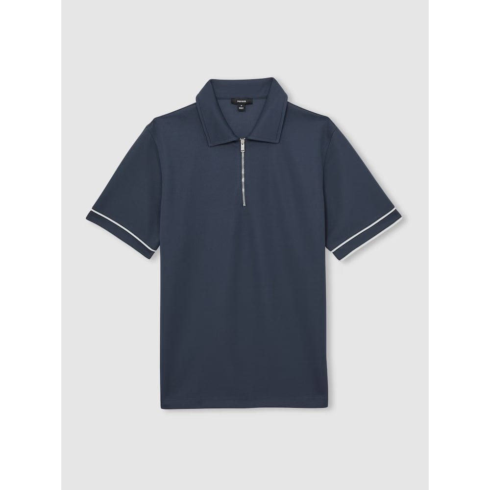 Reiss Zain Textured Half-Zip Tipped Polo Shirt in Airforce Blue