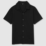 Reiss Warwick Textured-Knit Cuban-Collar Shirt in Black