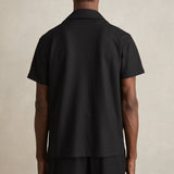 Reiss Warwick Textured-Knit Cuban-Collar Shirt in Black