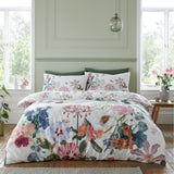 RHS Exotic Garden 200 Thread Count Cotton Reversible Double Duvet Cover Set with Pillowcases White
