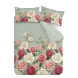 RHS Rose Garden 200 Thread Count Cotton Reversible Double Duvet Cover Set with Pillowcases Green