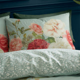 RHS Rose Garden 200 Thread Count Cotton Reversible King Duvet Cover Set with Pillowcases Green