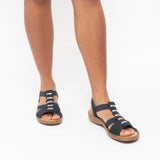 Rieker Metal Detail Sandals in Navy