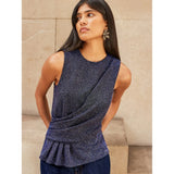 Ro&Zo Blue Sparkle Drape-Front Top