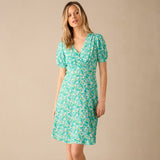 Ro&Zo Green Ditsy Shirred Shoulder Short Dress