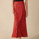 Ro&Zo Blurred Floral Print Bias Cut Maxi Skirt In Red