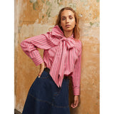 Ro&zo Bow-detailed Striped Cotton Shirt In Pink