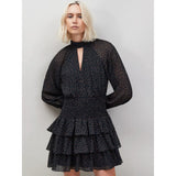 Ro&Zo Caramel Dash Print Tiered Mini Dress in Black