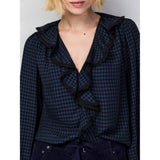 Ro&Zo Check Ruffle-Detail Blouse In Navy