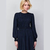 Ro&Zo Check Shirred Bodice Dress In Blue