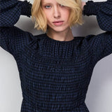 Ro&Zo Check Shirred Bodice Dress In Blue