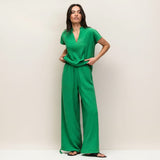 Ro&Zo Cheesecloth Drawstring Cuffed Trousers In Green