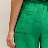 Ro&Zo Cheesecloth Drawstring Cuffed Trousers In Green
