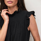 Ro&Zo Cheesecloth Frill Neck Mini Dress In Black
